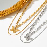 Mode-Multi-Layer-Halskette, 304 Edelstahl, mit Verlängerungskettchen von 5cm, plattiert, Doppelschicht & Modeschmuck, keine, 29.80x20.40mm, Länge:41 cm, 49 cm, verkauft von PC