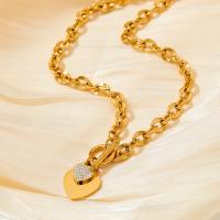 Stainless Steel Jewelry Necklace 304 Stainless Steel Heart plated fashion jewelry & with rhinestone golden Length 44 cm Sold By PC