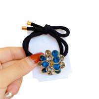 Tibetan Style Hair Jewelry Elastic, with Rubber Band & Crystal, Flower, gold color plated, fashion jewelry & for woman, more colors for choice, 35mm, Sold By PC
