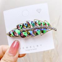 Tibetan Style Alligator Hair Clip, with Crystal, Leaf, gold color plated, fashion jewelry & for woman & with rhinestone, more colors for choice, 70mm, Sold By PC