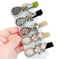 Zinc Alloy Alligator Hair Clip with Crystal & Plastic Pearl plated for woman & with rhinestone 60mm Sold By PC