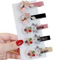 Crystal Alligator Hair Clip, with Cloth & Plastic Pearl & Tibetan Style, Flower, different styles for choice & for woman & with rhinestone, 60mm, Sold By PC