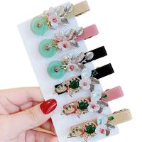 Crystal Alligator Hair Clip, with Cloth & Resin & Plastic Pearl & Tibetan Style, different styles for choice & for woman & with rhinestone, 60mm, Sold By PC