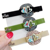 PU Leather Alligator Hair Clip with Crystal & Zinc Alloy Korean style & for woman & with rhinestone 80mm Sold By PC