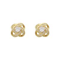 Zinc Alloy Stud Earring gold color plated for woman & with rhinestone & hollow 11mm Sold By Pair