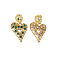 Tibetan Style Drop Earring, Heart, plated, fashion jewelry & for woman & with rhinestone, more colors for choice, 44x78mm, Sold By Pair