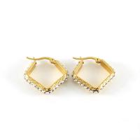Titanium Steel Lever Back Earring, Geometrical Pattern, 18K gold plated, for woman & with rhinestone, 24mm, Sold By Pair