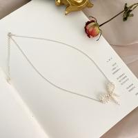Freshwater Pearl Brass Necklace, with Brass, with 6cm extender chain, fashion jewelry & for woman, white, 3-4mm, Length:Approx 35 cm, Sold By PC