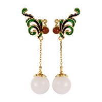 Brass Stud Earring Hetian Jade with Agate & Brass fashion jewelry & for woman Sold By Pair