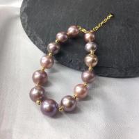 Freshwater Cultured Pearl Bracelet, Freshwater Pearl, with Brass, with 1.97inch extender chain, gold color plated, fashion jewelry & for woman, purple, 9-10mm, Length:Approx 6.3 Inch, Sold By PC