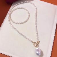 Natural Freshwater Pearl Necklace, with Tibetan Style, gold color plated, different length for choice & for woman, white, 3-4mm, Sold By PC