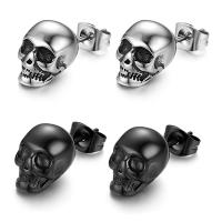 Stainless Steel Stud Earrings, 304 Stainless Steel, Skull, fashion jewelry & Unisex, more colors for choice, 11x8mm, Sold By PC