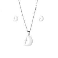 Fashion Stainless Steel Jewelry Sets, Stud Earring & necklace, 304 Stainless Steel, Moon and Star, 2 pieces & fashion jewelry & for woman, silver color, Length:Approx 17.72 Inch, Sold By Set