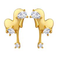 Brass Stud Earring Heart plated micro pave cubic zirconia & for woman nickel lead & cadmium free Sold By Pair
