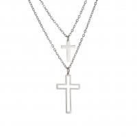 Multi Layer Necklace, 304 Stainless Steel, with 5cm extender chain, Cross, plated, Double Layer & fashion jewelry, more colors for choice, 16.5x28.3mm,15.6x10mm, Length:40 cm, 45 cm, Sold By PC