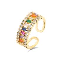 Messing Manchet Finger Ring, met Plastic Pearl, echt goud verguld, verstelbaar & verschillende stijlen voor de keuze & micro pave zirconia & voor vrouw, Maat:6.5-9, Verkocht door PC