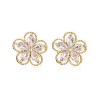 Brass Stud Earring real gold plated & micro pave cubic zirconia & for woman Sold By Pair