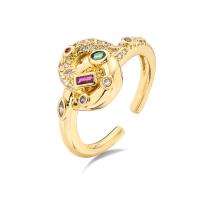 Messing Manchet Finger Ring, met White Shell, Hart, echt goud verguld, verstelbaar & verschillende stijlen voor de keuze & micro pave zirconia & voor vrouw, Maat:6.5-9, Verkocht door PC
