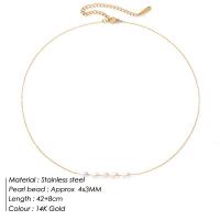 316 Stainless Steel Necklace, with Freshwater Pearl, with 3.15inch extender chain, 14K gold plated, fashion jewelry & for woman, Length:Approx 16.5 Inch, Sold By PC