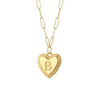 Acier inoxydable 316 collier, avec laiton, coeur, Plaqué d'or, bijoux de mode & avec le motif de lettre & pour femme, plus de couleurs à choisir, 15x16mm, Longueur:Environ 19.7 pouce, Vendu par PC