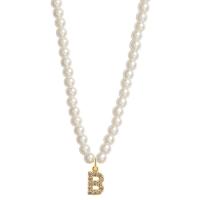Plastic Pearl Necklace, with Brass & 316 Stainless Steel, with 4.7inch extender chain, Alphabet Letter, 18K gold plated, fashion jewelry & micro pave cubic zirconia & for woman, more colors for choice, Length:Approx 15.7 Inch, Sold By PC
