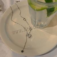 Titanstahl Halskette, mit Messing, mit Verlängerungskettchen von 5cm, Modeschmuck & für Frau & mit Strass, Silberfarbe, Länge:ca. 42 cm, verkauft von PC