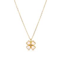 Brass Necklace with 304 Stainless Steel Chain with 2.36inch extender chain Four Leaf Clover fashion jewelry & micro pave cubic zirconia & for woman golden nickel lead & cadmium free Length Approx 15.75 Inch Sold By PC