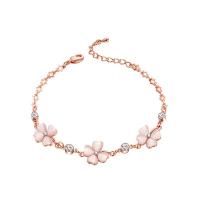 Brass Bracelet & Bangle, with Cats Eye, rose gold color plated, fashion jewelry & for woman & with rhinestone, nickel, lead & cadmium free, Length:Approx 5.91 Inch, Sold By PC