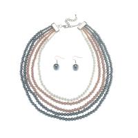 Conjuntos de joyería de aleación de zinc, pendiente & collar, con Perlas plásticas, con 2.9inch extender cadena, 2 piezas & para mujer, más colores para la opción, libre de níquel, plomo & cadmio, 35x15mm, longitud:aproximado 16.5 Inch, Vendido por Set