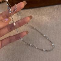 Титановые стали ожерелье, титан, с Shell Pearl, с 5cm наполнитель цепи, ювелирные изделия моды & Женский, оригинальный цвет, длина:Приблизительно 40 см, продается PC