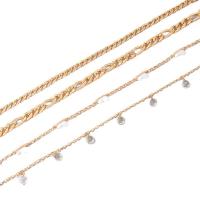Zinc Alloy Anklet with Crystal & Plastic Pearl with 2.16inch extender chain gold color plated 4 pieces & fashion jewelry & for woman golden nickel lead & cadmium free Length Approx 8.66 Inch Sold By Set
