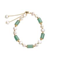Freshwater Cultured Pearl Bracelet, Freshwater Pearl, with Gemstone & Brass, 14K gold plated, Natural & fashion jewelry & for woman, more colors for choice, Sold Per 16-22 cm Strand