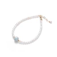 Bracelet en perles de culture d'eau douce, perle d'eau douce cultivée, avec pierre gemme & laiton, Plaqué d'or 14K, Naturel & bijoux de mode & pour femme, plus de couleurs à choisir, 4mm, Vendu par 16-20 cm brin