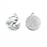 Tibetan Style Flat Round Pendants, antique silver color plated, vintage & DIY, nickel, lead & cadmium free, 24x20mm, Approx 100PCs/Bag, Sold By Bag