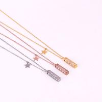 Titanium Steel Necklace, with Cubic Zirconia, with 5cm extender chain, Rectangle, Vacuum Ion Plating, for woman, more colors for choice, Length:Approx 40 cm, Sold By PC