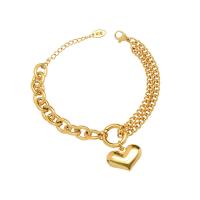 Bracelet d'acier titane, avec 1.97inch chaînes de rallonge, coeur, Placage de couleur d'or, bijoux de mode & pour femme, doré, 20x15mm, Longueur:Environ 6.45 pouce, Vendu par PC