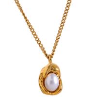 Titanium Steel Necklace, with Plastic Pearl, 18K gold plated, fashion jewelry & for woman, golden, 16mm, Length:Approx 17.32 Inch, Sold By PC