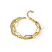 Bracelet d'acier titane, avec 1.57inch chaînes de rallonge, Placage de couleur d'or, Double couche & bijoux de mode & pour femme, doré, Longueur:Environ 7.48 pouce, Vendu par PC