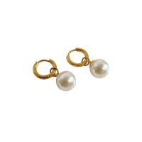 Boucle d'oreille Acier Titane, avec perle d'eau douce cultivée, Plaqué or 18K, bijoux de mode & pour femme, doré, 10-11mm, Vendu par paire
