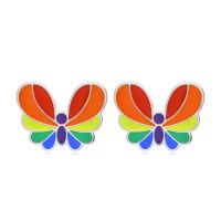 Stainless Steel Stud Earrings 304 Stainless Steel Butterfly fashion jewelry & for woman & enamel rainbow colors Sold By Pair