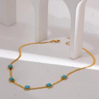 Titanium stål halskæde, med turkis, med 2.36inch extender kæde, guldfarve belagt, mode smykker & for kvinde, gylden, 3mm,8mm, Længde Ca. 16.54 inch, Solgt af PC