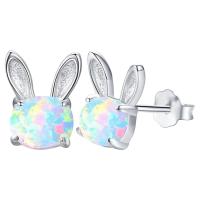 Zinc Alloy Stud Earring with Artificial Opal Rabbit platinum color plated fashion jewelry & for woman nickel lead & cadmium free Sold By PC