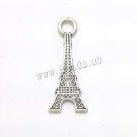 Colgantes de Aleación de Zinc, Torre Eiffel, chapado en color de plata antigua, Bricolaje & unisexo, libre de níquel, plomo & cadmio, 30x12x2mm, Vendido por UD