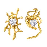 Asymmetric Earrings, Brass, with Cubic Zirconia, Spider, plated, for woman, more colors for choice, nickel, lead & cadmium free, 1.6x2.6cm,1.3x2.1cm, Sold By Pair