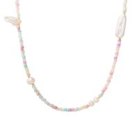 Glass Beads Necklaces, with Titanium Steel & Freshwater Pearl, with 5cm extender chain, Vacuum Ion Plating, for woman, multi-colored, 3mm,9mm, Length:Approx 40 cm, Sold By PC