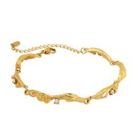 Bracelet d'acier titane, avec 5cm chaînes de rallonge, pavé de micro zircon & pour femme, doré, 4mm, Longueur:Environ 17 cm, Vendu par PC