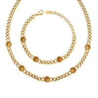 Наборы ювелирных украшений, браслет & ожерелье, титан, с блеск, разные стили для выбора & Женский & эмаль, Золотой, 5mm,8mm, продается PC