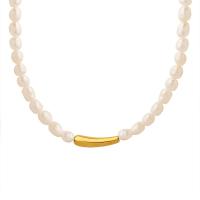Natural Freshwater Pearl Necklace, with Titanium Steel, with 8cm extender chain, Vacuum Ion Plating, for woman, 0.5cm,1.7cm, Length:Approx 40 cm, Sold By PC