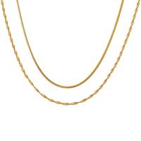 Mode-Multi-Layer-Halskette, Titanstahl, mit Verlängerungskettchen von 5cm, Doppelschicht & für Frau, goldfarben, 0.13cm,0.2cm, Länge:ca. 39 cm, ca. 45 cm, verkauft von PC