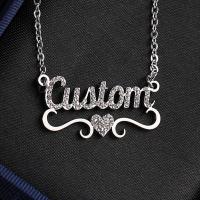 Stainless Steel Jewelry Necklace, 304 Stainless Steel, Alphabet Letter, plated, fashion jewelry & with rhinestone, more colors for choice, 31x16mm, Length:55 cm, Sold By PC